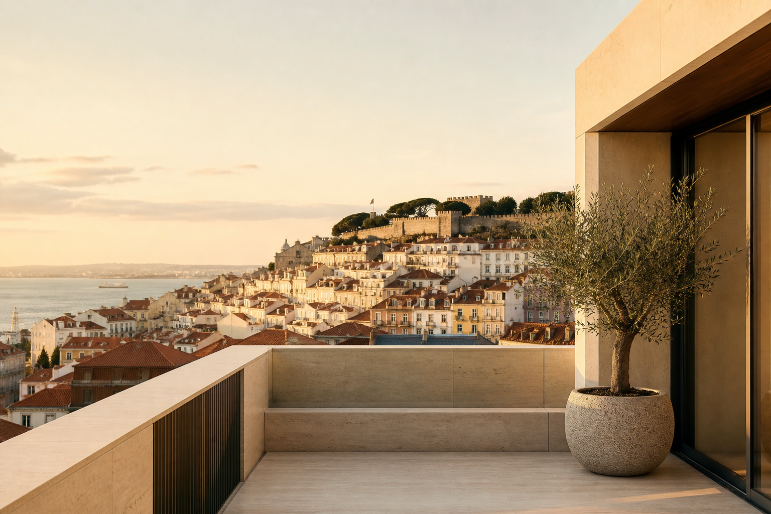 Sunlit Lisbon skyline